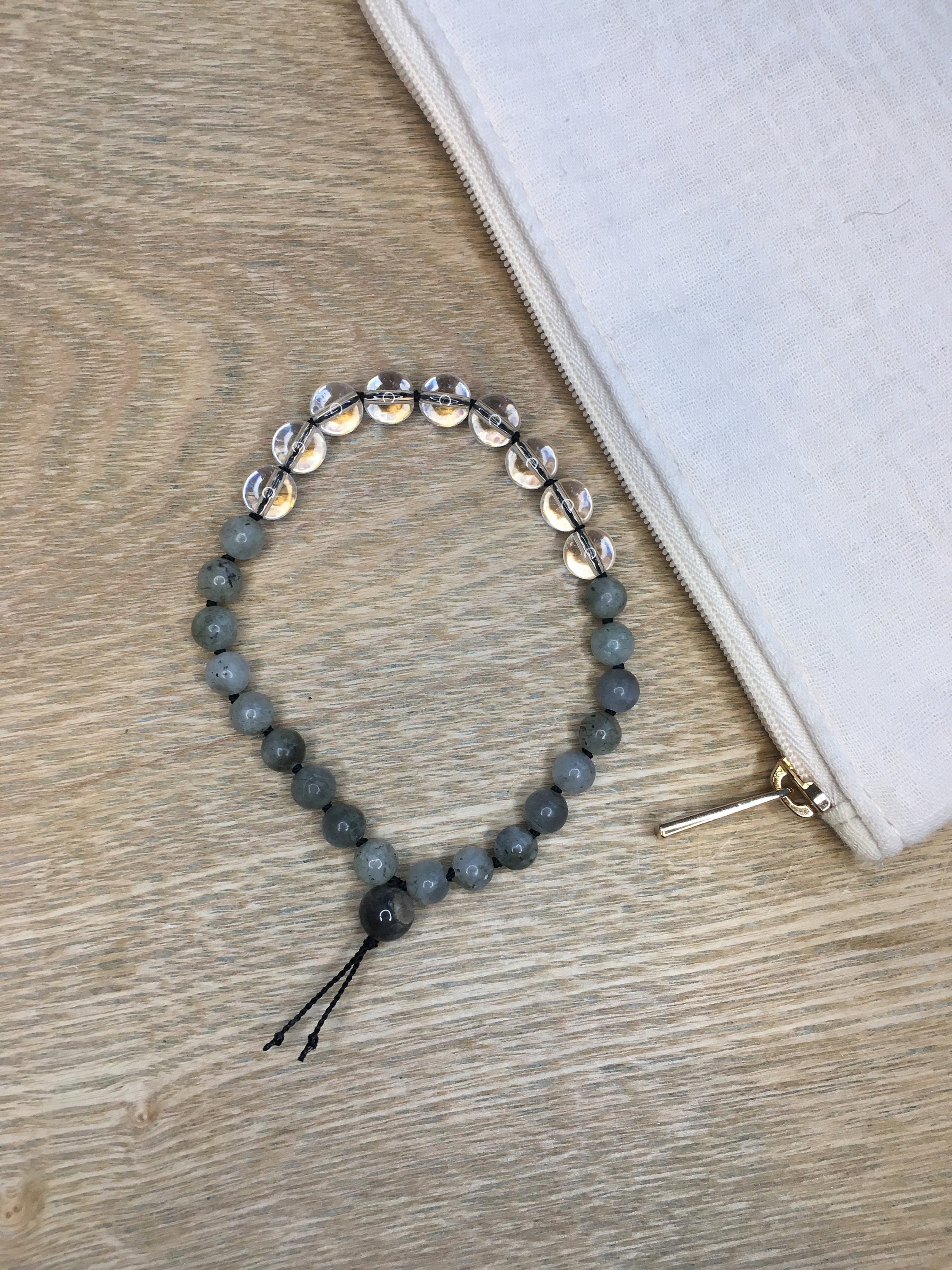 Pocket Mala/De Poche - Labradorite et Cristal Roche