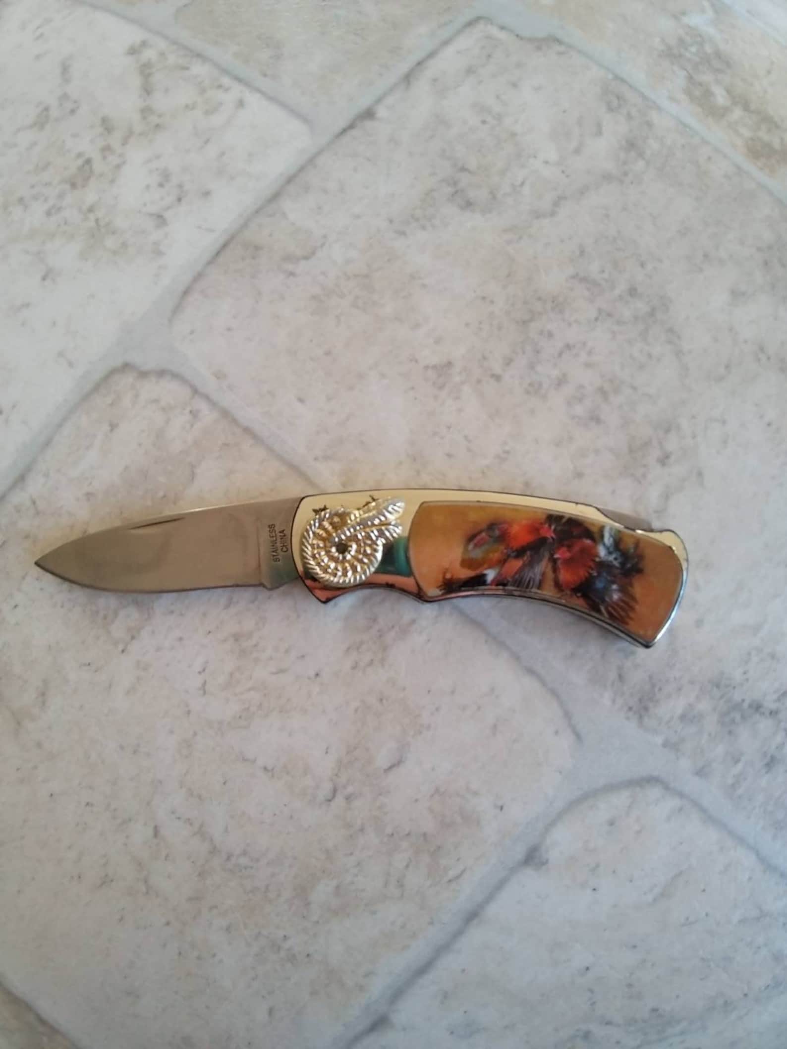 Knife with chickens fighting image Etsy