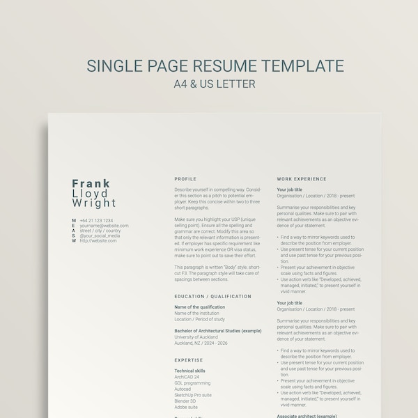 Three Page Resume Template Etsy