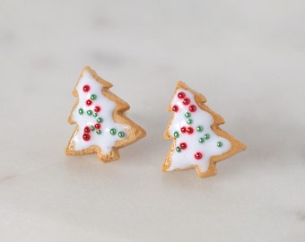 Mini Christmas Tree Sugar Cookie Earring Studs - Festive Holiday Earrings - Christmas Gift for Her