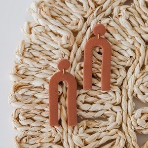 Burnt Orange Arch CLAY EARRINGS | lightweight | hypoallergenic | handmade Boho Statement Earrings | Rust Orange Earrings for Fall