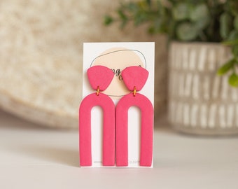 Bright Pink Barbie Earrings - Lightweight, Margot Robbie Outfit, Pink Bridal Shower Earrings, 90's Neon Pink Clay Earrings