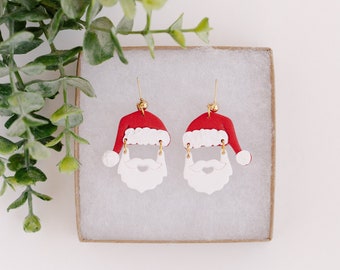 Christmas Santa Earrings, Handmade Clay Earrings, Lightweight and Hypoallergenic, Holiday Dangles