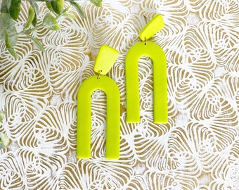 Lime Green Arch CLAY EARRINGS | lightweight | hypoallergenic | handmade, modern earrings