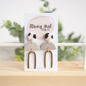 The Eloise Lightweight Brass and CLAY EARRINGS hypoallergenic handmade, modern earrings, Spring Earrings, Gift for her image 1