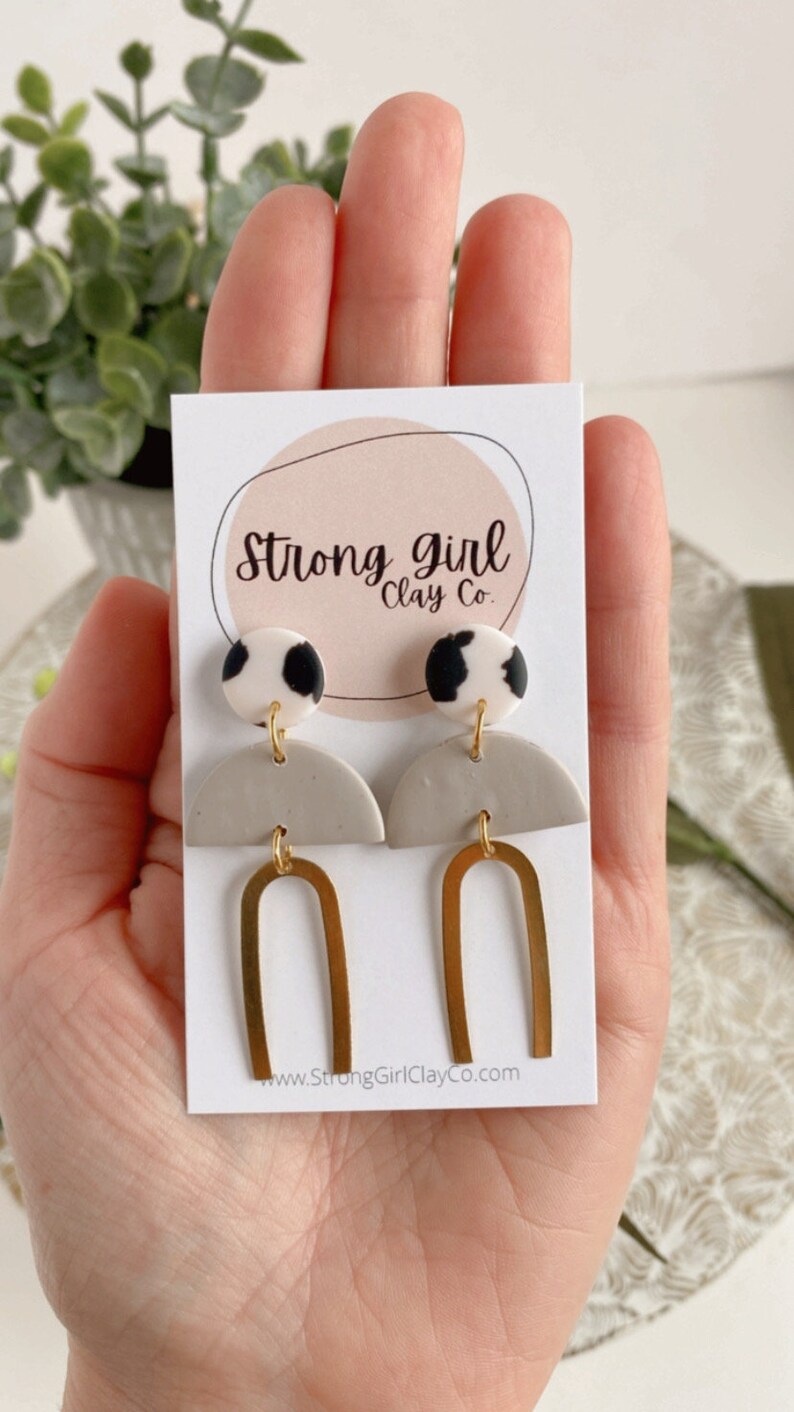 The Eloise Lightweight Brass and CLAY EARRINGS hypoallergenic handmade, modern earrings, Spring Earrings, Gift for her image 2