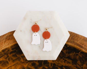 Ghost Dangle Earrings - Clay Earrings - Fall Earrings, Cute Ghost Earrings for Halloween