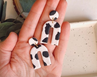 Cow Print Earrings, CLAY EARRINGS - Best Friend Gift, Cow Lover Gift, Western Jewelry