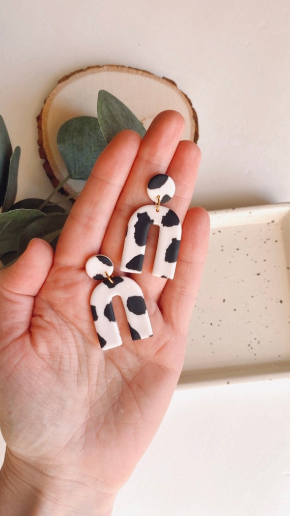Cow print on sale clay earrings