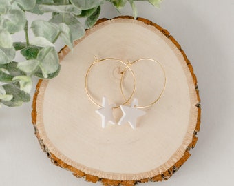 White Star Hoop Earrings - Hypoallergenic and Lightweight - Clay Earrings