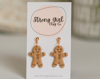 Gingerbread Man Earrings| lightweight | hypoallergenic | handmade Christmas Holiday Earrings