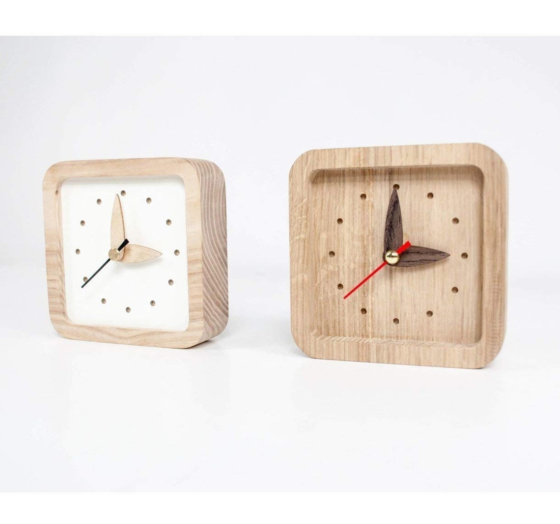 Handmade Small Wooden Desk Clock Unique Oak Wood Clock Etsy