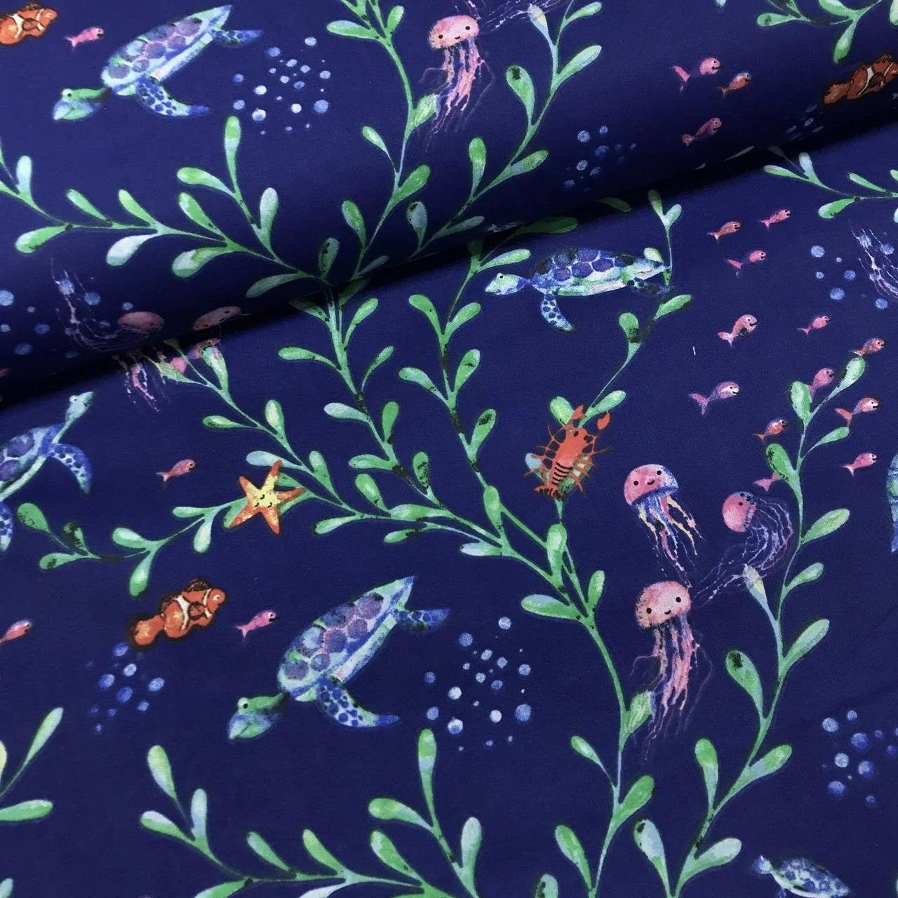 Sea Theme fabric. Ocean fish.100 Cotton fabric by the yard. Etsy