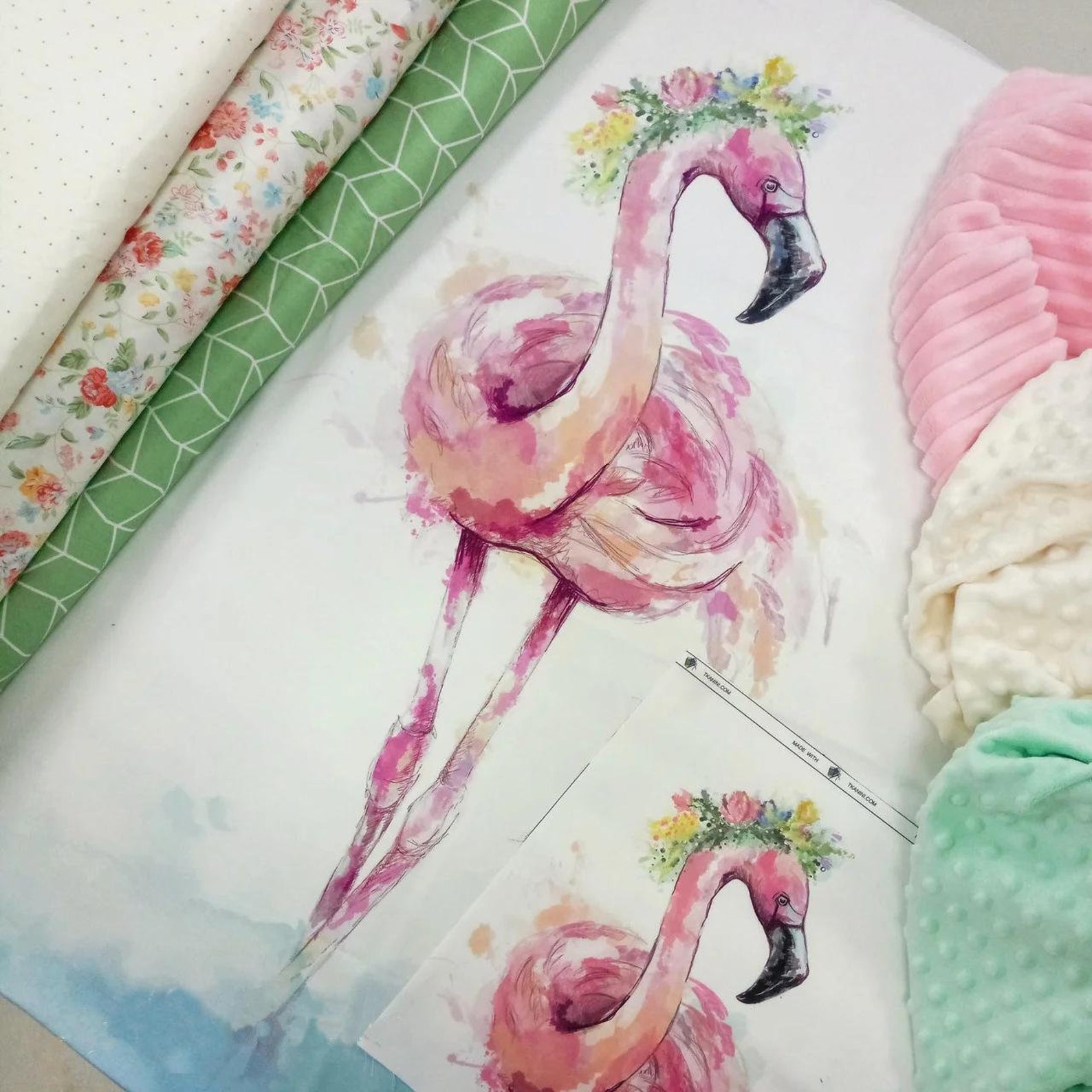 Flamingo fabric panel.For sewing patchwork quilting. Fabric Etsy