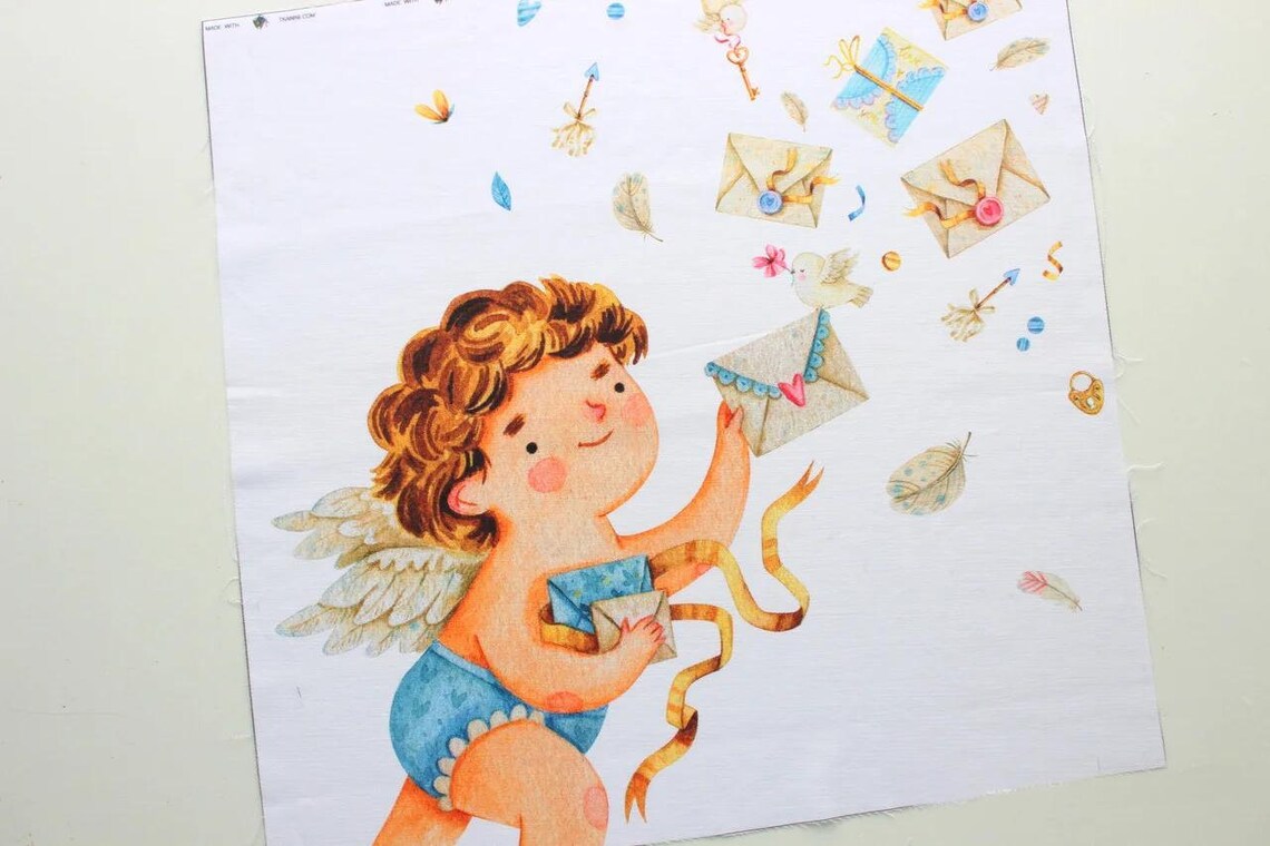 Angel baby boy fabric panel. For sewing patchwork quilting. Etsy