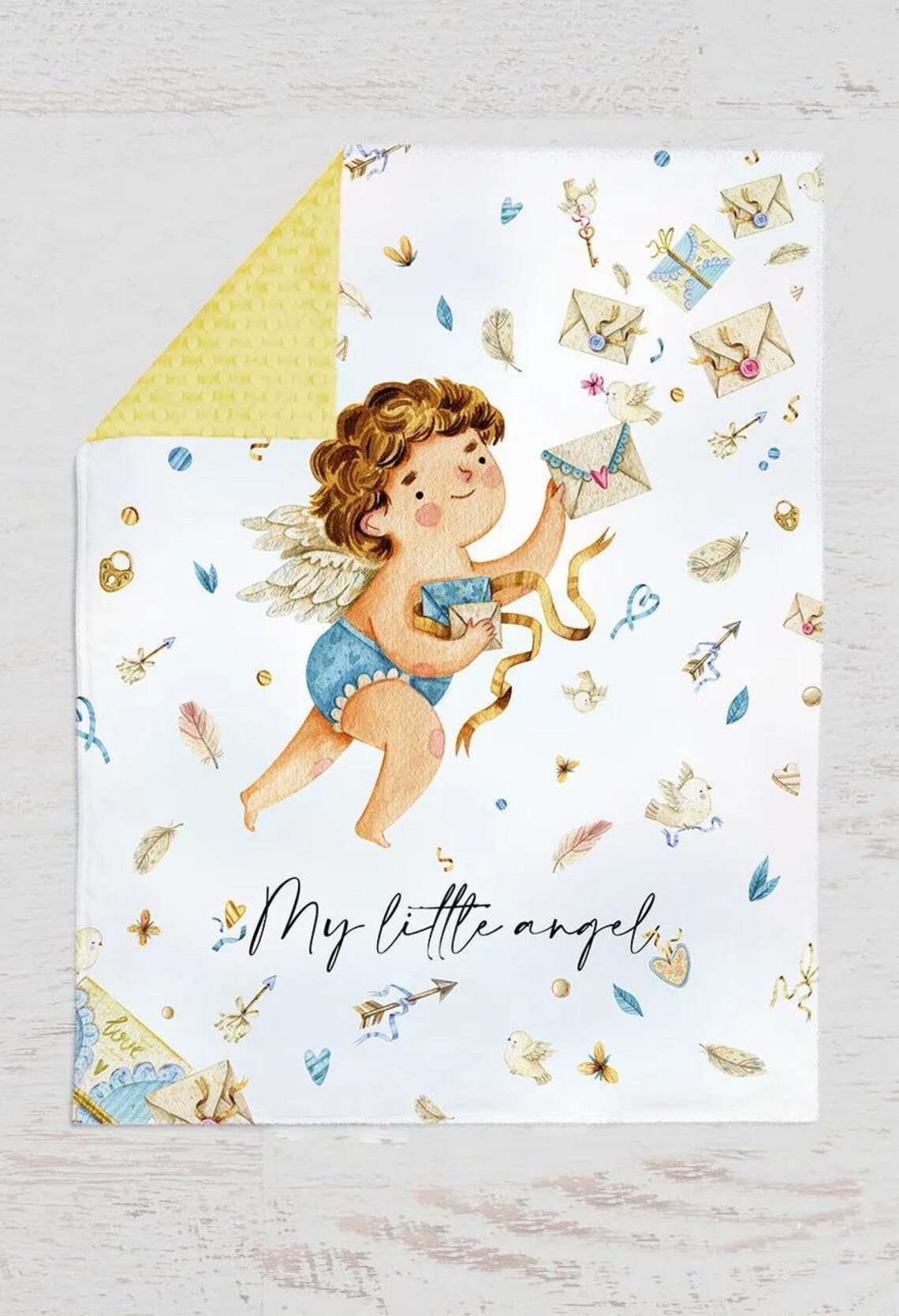 Angel baby boy fabric panel. For sewing patchwork quilting. Etsy