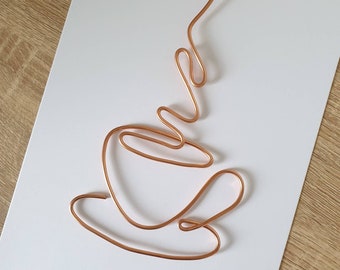 Handmade Wire Coffee Cup Wall Art: Bespoke Metal Wall Decor