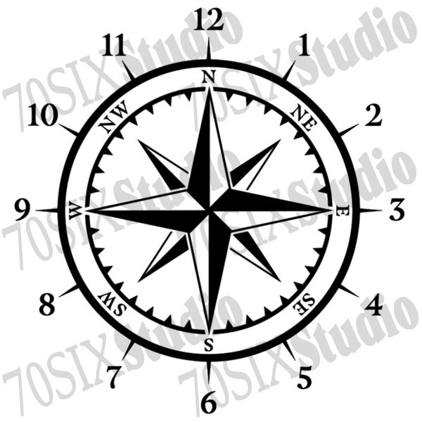 Nautical clock face png/svg file, compass rose clock face