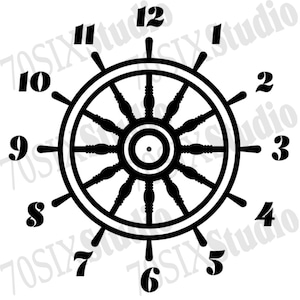 Modello orologio timone nave, orologio nautico svg, orologio numerico ruota nave png