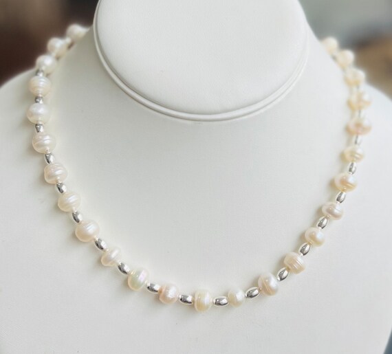 Freshwater Pearl Necklace With Silver Accents, Sterling