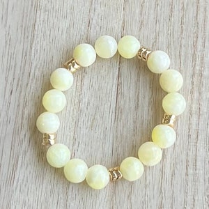 Authentic yellow dyed quartz women’s  bracelet with gold metal accent beads, healing stones, 10 mm quartz beads, minimalist, w gift bag