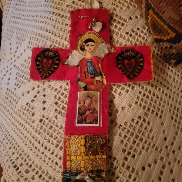 Pocket Altar,  hand stiched "Sacred Heart altar" with scapular.