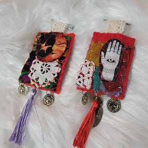Boho chic fabric brooch pin. Reversible.