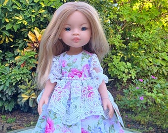 Paola Reina Doll - Uma In White Floral Handmade Outfit  - 12.6 inch - Las Amigas