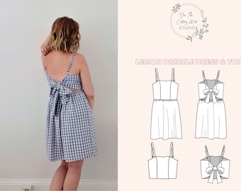 Patrón de costura digital para vestido con espalda atado Lemon Drizzle para mujer / Espalda abierta / Descarga instantánea en PDF e instrucciones (+video) / Reino Unido 4-18 / UE 32-46