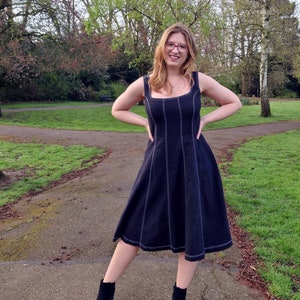Cookies&Cream Womens Sewing Pattern | Midi fitted paneled dress square neck | Instant download written + video instructions | UK4-24/EU32-54