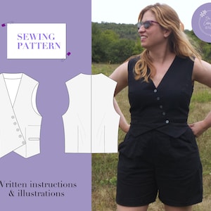 Tiramisu Asymmetrical Button-Up Vest digital sewing pattern for Women | Semi-fitted | Instant download written instructions | UK4-24/EU32-54
