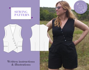 Asymmetrical Button Vest Sewing Pattern | Women's Semi-Fitted (Digital Download)