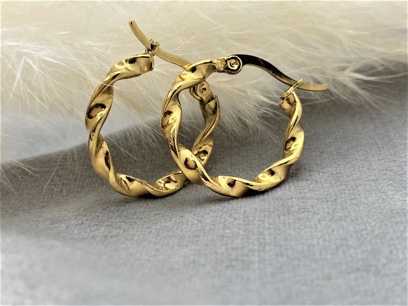1 Antitarnish Gold Plated Stainless Steel Swirled Hoop Earrings Etsy