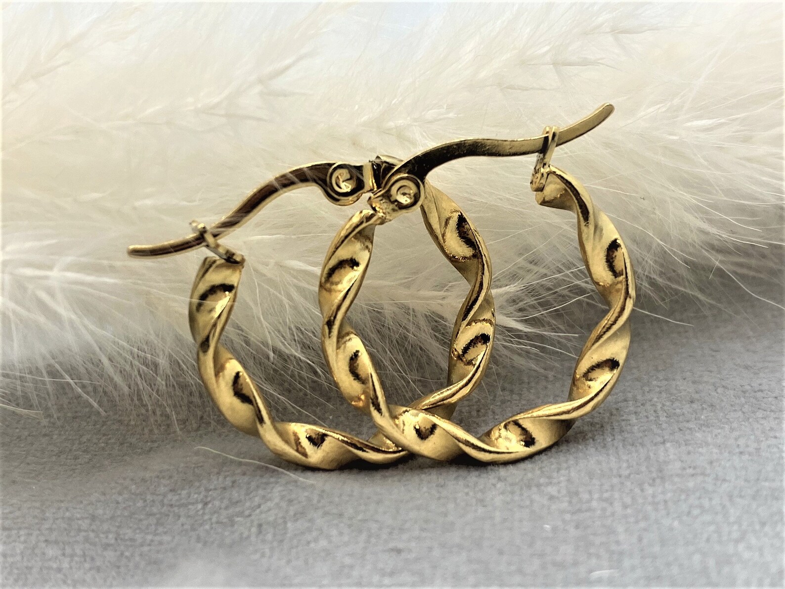 1 Antitarnish Gold Plated Stainless Steel Swirled Hoop Earrings Etsy