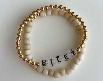 Clear with Black Custom Name Word Bracelet 14k Gold Filled | Baby Bracelet Child Bracelet Adult Bracelet