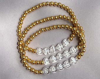 Clear (Custom Name or Word) 14k Gold Filled | Personalized Beaded Name Bracelet | Personalized Beaded Word Bracelet | Baby Bracelet