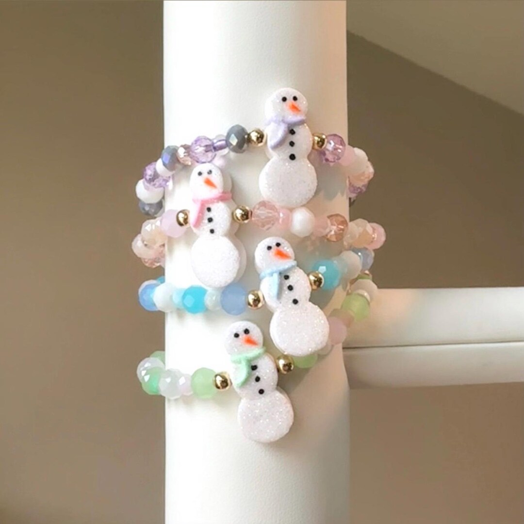 Snowman Cutie Glass Beaded Bracelet Gold Filled Glass Bracelets Mommy