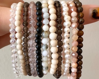 Neutral Gemstone Bracelet Stack 14k Gold Filled Jasper Opal Moonstone Quartz Tiger’s Eye | Gifts Baby Bracelet Child Bracelet Adult Bracelet