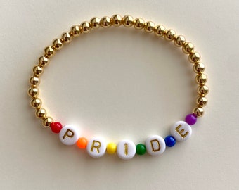 Rainbow Pride Charity 14k Gold Filled Letter Beaded Bracelet