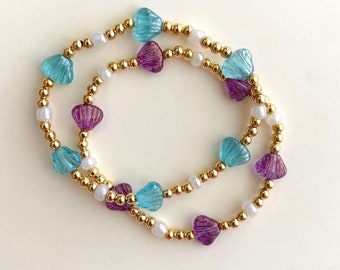 Mermaid Seashells 14k gold filled Czech glass | Baby Bracelet Toddler Bracelet Adult Bracelet