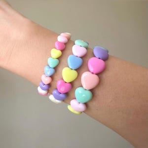 Pastel Candy Heart Beaded Bracelet Anklet | Friendship Bracelet Fun Candy Jewelry Kid Jewelry Mommy and Me