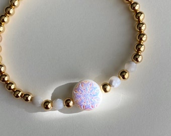 Snowflake Wonder Bracelet 14k Gold Filled Glass AB Iridescent Snowflake Bead Shell Beads | Baby Bracelet Child Bracelet Adult Bracelet
