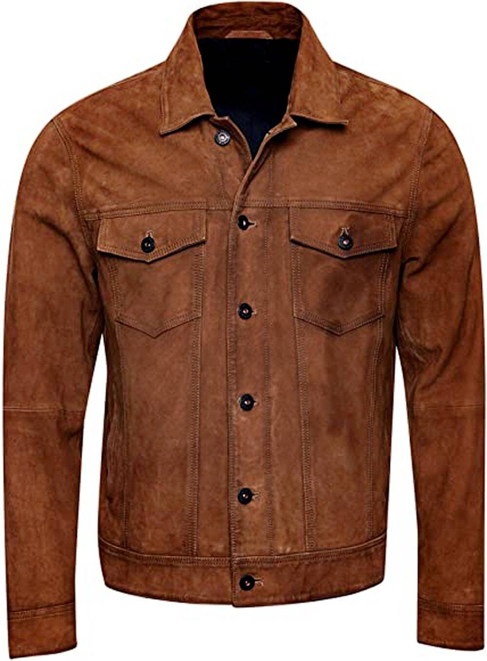 FLAVOR Herren Lederjacke Wildleder - Trucker Coat Mit Baumwoll-Futter Für Herbst & Winter
