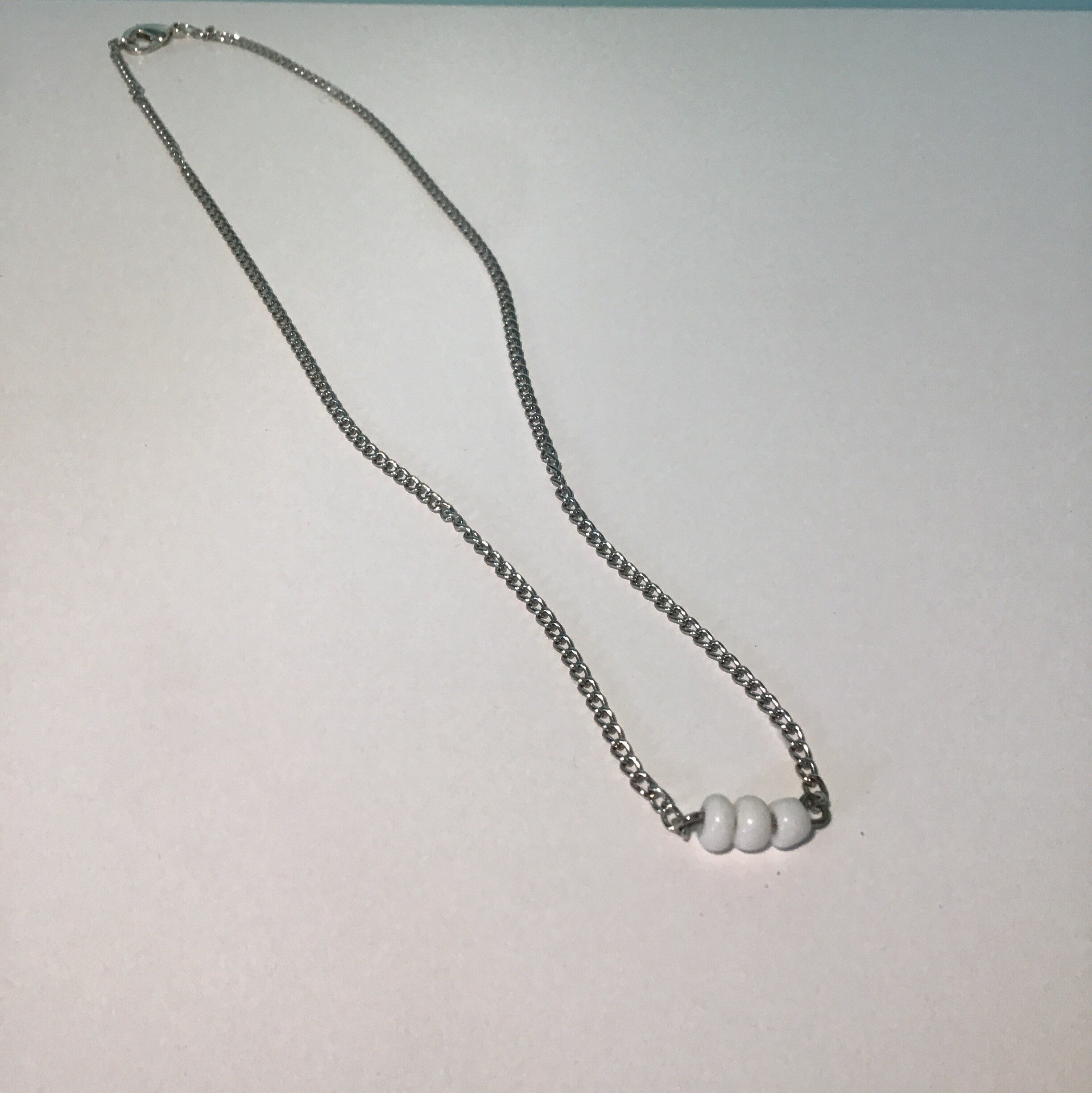 Silver chain and white bead necklace Etsy