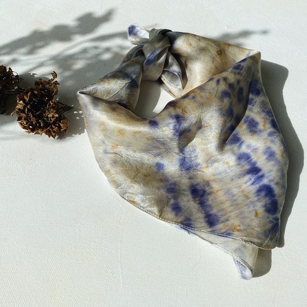 Naturally Dyed 100% Silk Scarf / Bandana, blue violet | Plant & Eco Dye Accessories