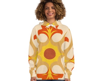 Sudadera con capucha y estampado tribal: unisex, beige, naranja y amarillo