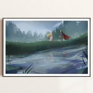 The Lady of the Lake & King Arthur Medieval Fantasy Art Poster | Arthurian Myth Wall Art