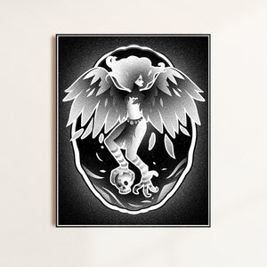 Harpy Art Print / Mitología griega Arte mural / Mitología Poster Art / Monster Art Poster / Mythology Illustration /