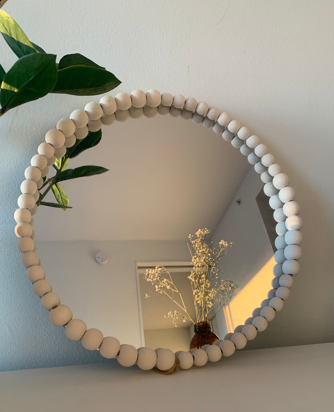 Boho beaded mirror wooden beads mirror vanity tray Etsy