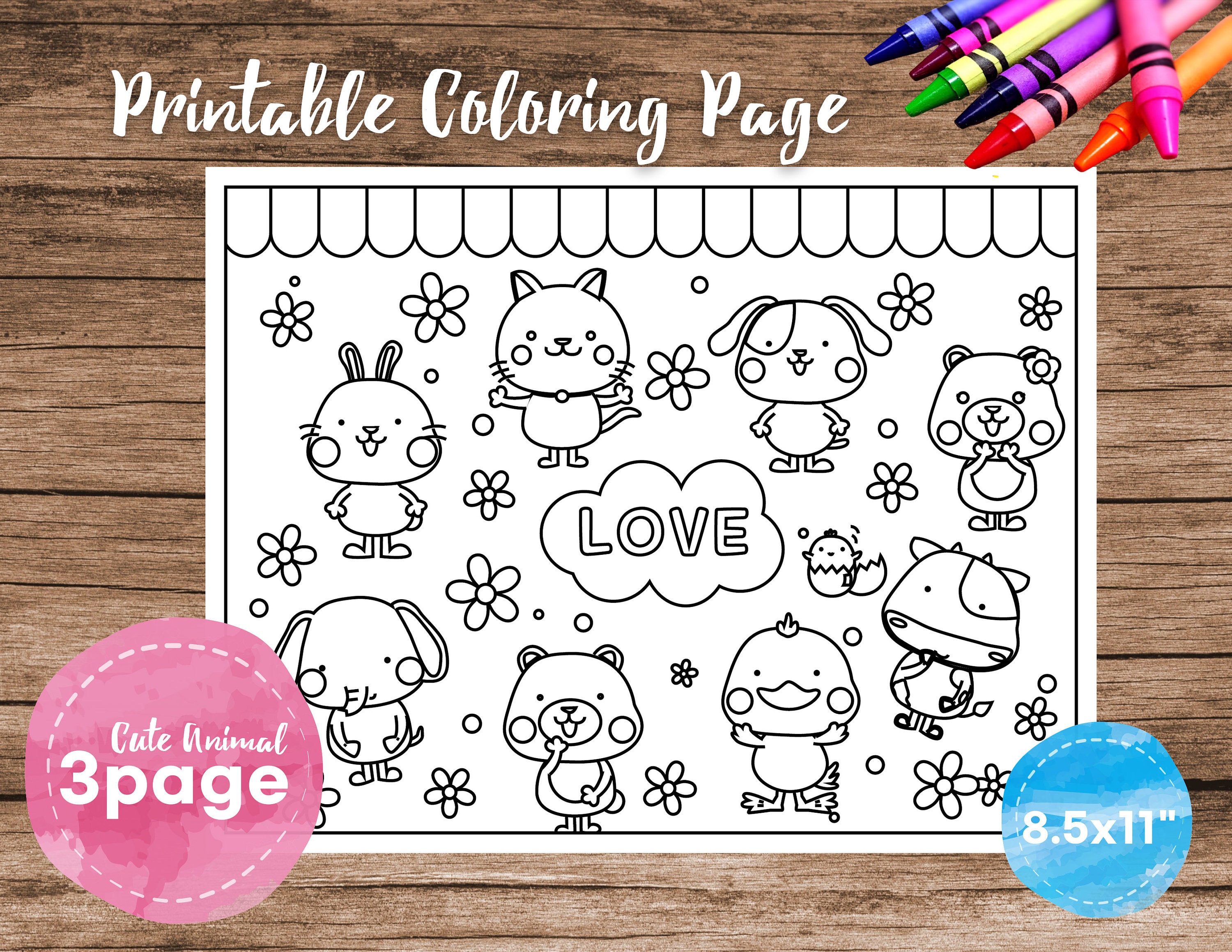 Cute Animals Printable Coloring Page/animal Lover Coloring Etsy